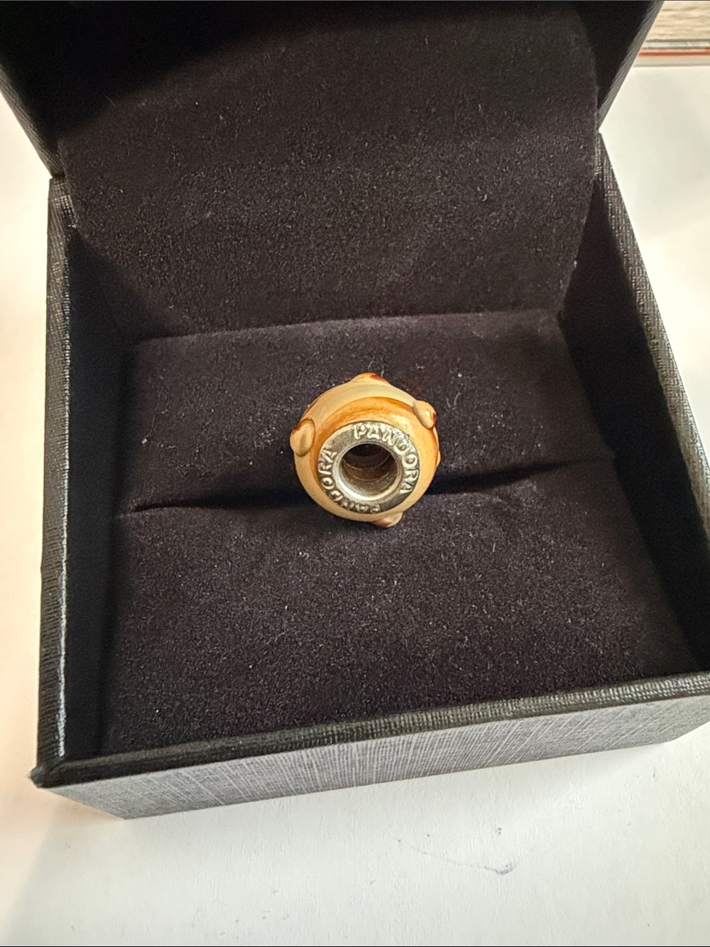 Pandora Warm Beige Resin Charm Bead with silver-Tone Core